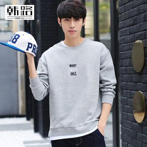 Casual men Long sleeve t-shirt 2020 New autumn Letter pattern Fake two pieces O-neck pullover male Solid color loose t-shirt Top