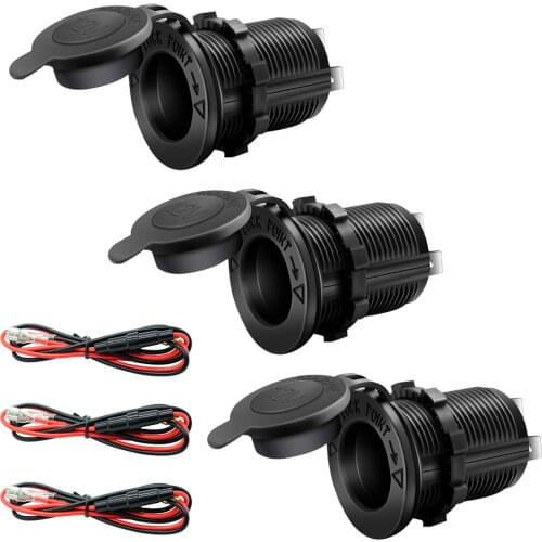 Car Cigarette Lighter Socket 12V-24V Waterproof Plug Power Outlet Adapter for Marine Boat Motorcycle Truck RV ATV with Wire D5