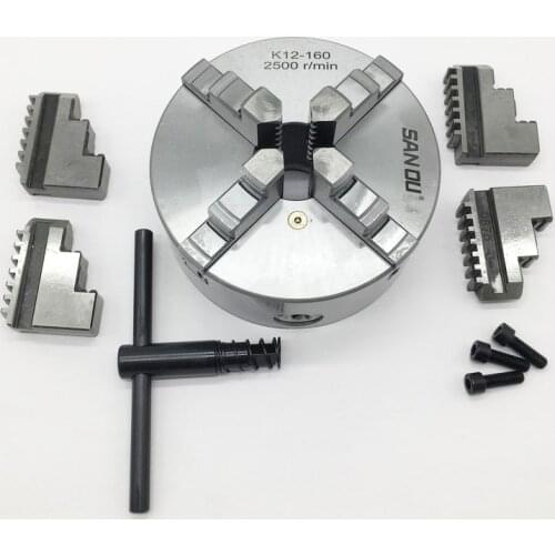 SANOU K12-160 4 Jaw 160MM 6'' Self Centering Lathe ChuckHardened Reversible Mounting Tool for Drilling Milling woodworking