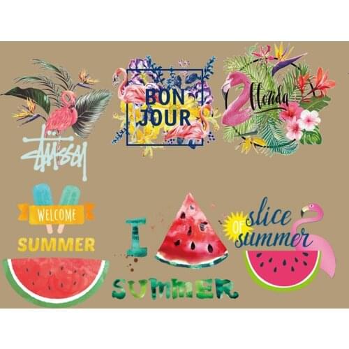 Cute Big Animals Flamingo Letter Patches Clothing Applique Flowers Heat Transfer Stickers Applique on Clothes DIY T-shirt Print