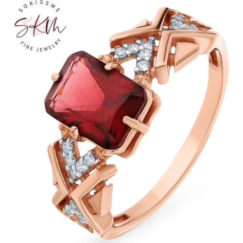 SKM Flower rings garnet rings for women Vintage 14k rose gold Engagement rings designer Promise Luxury Fine Jewelry