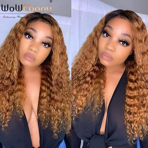 Highlight water wave lace front wig ombre brown 13x1 t part lace wig 1b30 curly human hair wigs 250 density ombre wig preplucked