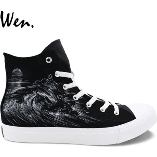 Wen Black Original Design Station Wagon Holiday Seaside Surfing Hand Painted Skate Shoes High Top Adults Canvas Unisex Sneakers