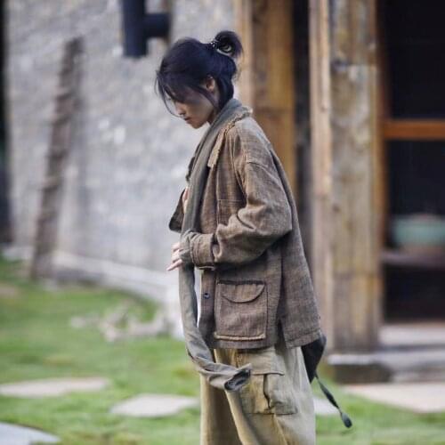 Women Loose Rough Linen Jacket Coat Outerwear Ladies Vintage Single Breasted Coat Female 2021 Coat