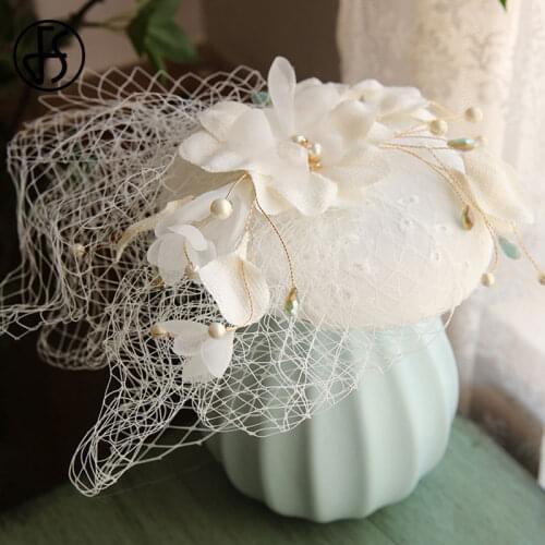 FS Vintage Fascinator White Hat Hair Jewelry Women Flower Face Veil Headdress Wedding Bride Derby Race Ladies Headwear Hair Clip