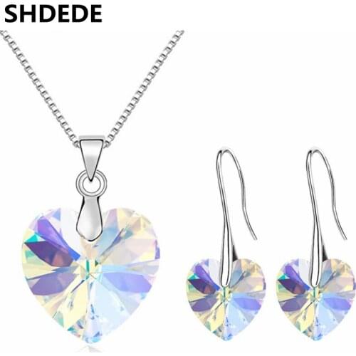 SHDEDE Heart Crystal from Swarovski Long Drop Earrings Necklace Jewelry Sets Women Fashion Bride Wedding Accessories -25494