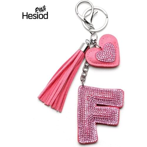 Hesiod New Fashion English Letter A Shape Key Chain Key Ring Crystal Leather Flower Tassel Heart Star Keychain for Women