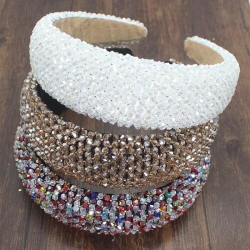 Handmade Baroque Women Hair Accessories Beads Headbands High Quality Full Caystal Padded Hairhoop Bridal Tiara Wedding Headband