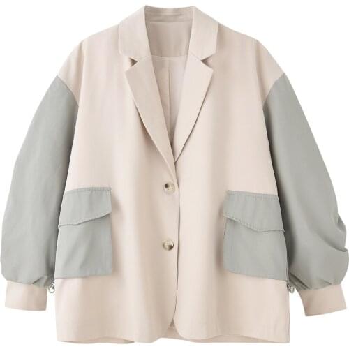 Spring Autumn Suit Jacket for Women Fashion Splice Drawstring Loose Casual Elegant Korean Blazer Lady Loose Casual Coat 0910