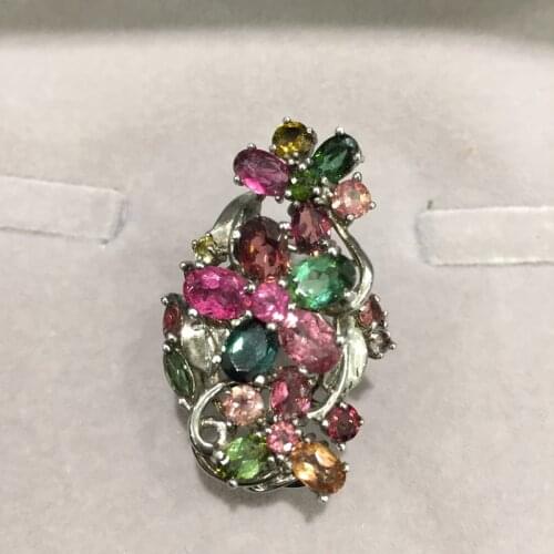 Only 1 pcs Hyperbole natural tourmaline ring 925 sterling silver adjustable size index finger ring gemstone fine women jewelry