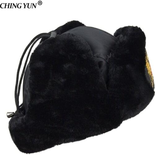 Winter Bomber Cap boy hats for kids Faux Fur Hat child Warm Solid black pattern Male teenager Outdoor hiking snow Hats russian