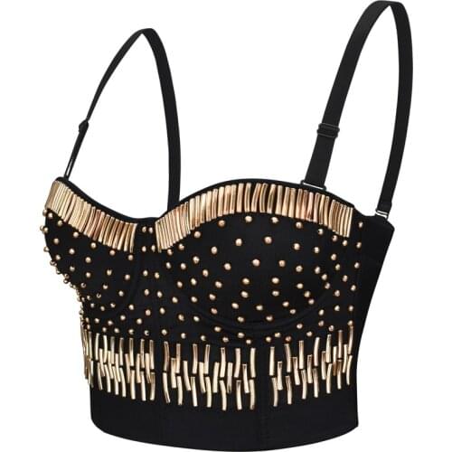 Golden Rivet Club Corset Sexy Women Spaghetti Strap Bodycon Silver Bustier Shaper