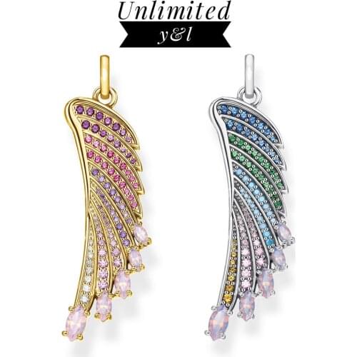 Gold Color Hummingbird Bird Wing Pendants 925 Sterling Silver Pink Blue Feather Jewelry Accessories fit Necklace Women Men Gift