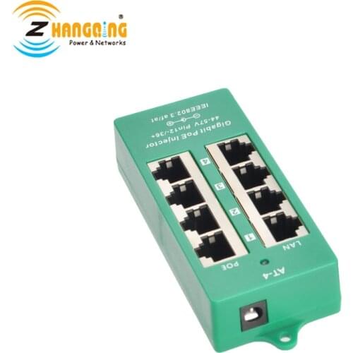 10/100/1000Mbps Active 4 Port Gigabit PoE Injector 802.3AT PoE Standard Class 4 For Aruba and Hikvision PoE Camera 48V 56V PoE