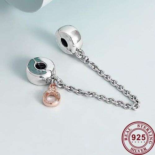 100% 925 Sterling Silver Rose Gold Crown O Flow Safety Chain Fit Pandora Women Bracelet & Necklace Diy Jewelry