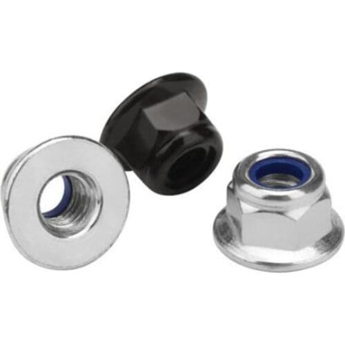 5-50pcs M3 M4 M5 M6 M8 steel with black Flange nylon lock nut Insert Lock Nut Self-locking Nylock Locknut