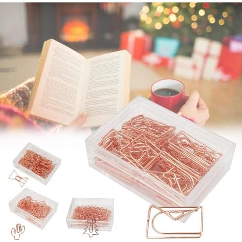 20PCS Paper Clips Christmas Tree Bow Envelope Cactus Clips Rose Gold Office Accessories DIY Decorations For Scrapbook Notebook