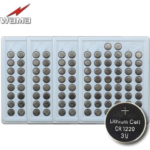 200pcs/4pack Wama 100% New CR1220 3V Lithium Button Cell Batteries Watch Coin Battery Car Remote Control CR1220 ECR1220 LM1220