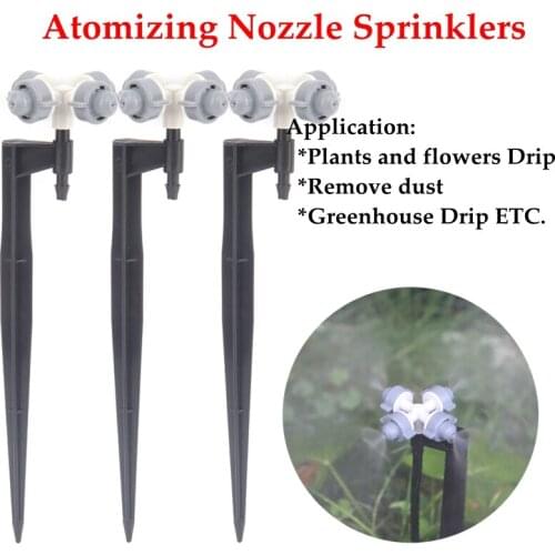 4Pcs 4-Head Gray Round Atomizing Nozzle Irrigation Sprinkler cross misting Nozzle Support Spike Watering Sprinklers