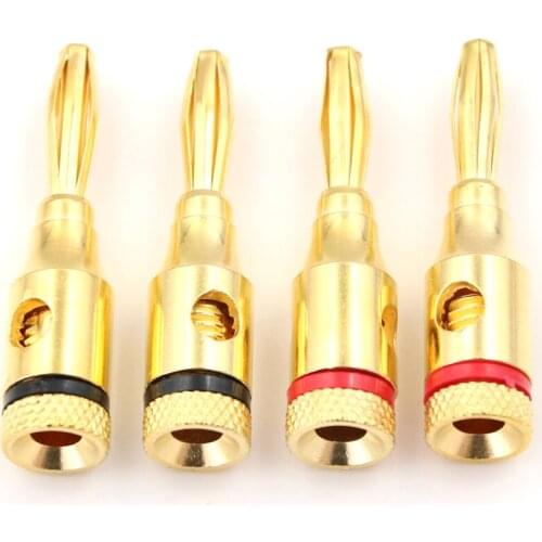 4pcs 4mm Plug Connector Gold plated Musical Speaker Cable Wire Screw Banana Plug Connector