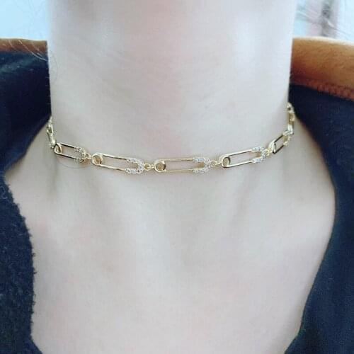 5pcs/Lot High Quality Safety Pin CZ Paved Necklaces Choker