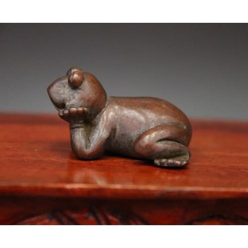 5 CM Chinese Pure red Copper Fengshui Animal be pleased Common Pond Frog Statue
