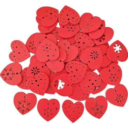 50PCS Wooden Heart Shaped Embellishments DIY Wood Tags Love Heart Slices Christmas Hollowed-Out Wood Crafts Hanging Ornaments