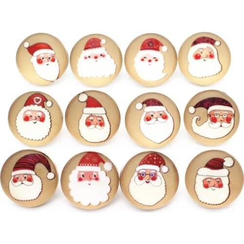 New novelty 50pcs/lot Santa Claus Snap Button Print Glass Snap Charms Fit 18mm DIY Ginger Snap Bracelet Jewelry