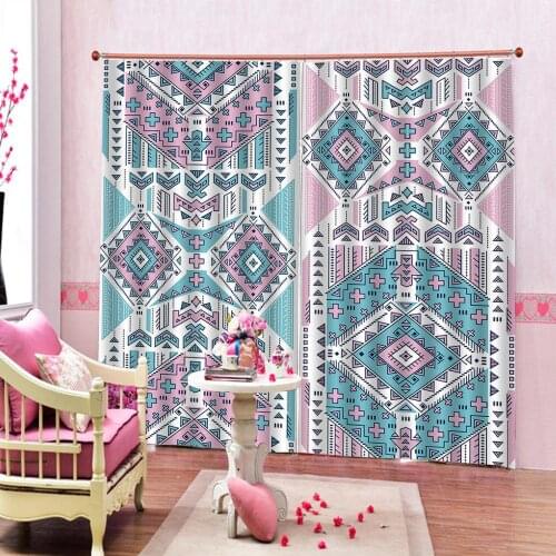 Bohemian Printed Curtain Geometric patterns Art Window Drapes For Living room Bedroom Home Decor Sets (Left and Right Side)