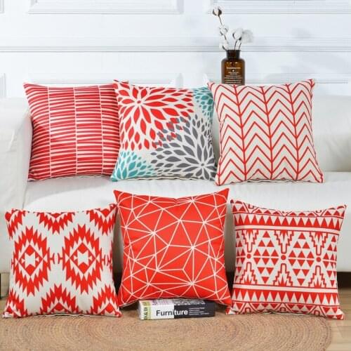 Red Geometry Series Cushion Cover Linen Cotton Soft Simple Style Home Decor Pillow Case 45x45cm Pillow Cover
