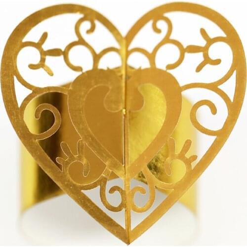 50PCS Love Heart Laser Cut Paper Napkin Ring Holders Napkin Buckle Wedding Xmas Banquet Dinner Christmas Home Party Table Decor