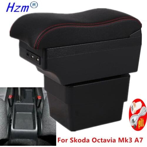 For Skoda Octavia Mk3 A7 2014-2018 Dual layer Armrest box Centre Console Storage Box Car Styling decoration accessories
