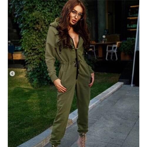Women Long Sleeve Jogger Zipper Slim Fit Hooded Street Wear Drawrsing Jumpsuit Rompers Causal Sports Trousers