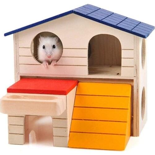 Small Animals Hideout Hamster House Two Layers Wooden Hut Chew Toy for Mice Gerbil Rat Dwarf Playing Exercise