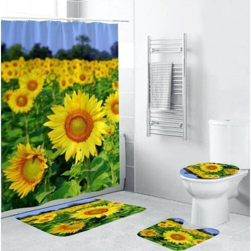 Bathroom Accessories Sets Sunflower Shower Curtain Floor Mat Four-piece Bathroom Mat Set Bathroom Products Drop Shipping