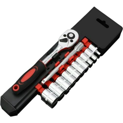 12pcs 1/4 Inch Ratchet Socket Wrench Set Drive Socket Set 10 Sockets 2 Way Quick Released Ratchet Handle And Extension Bar