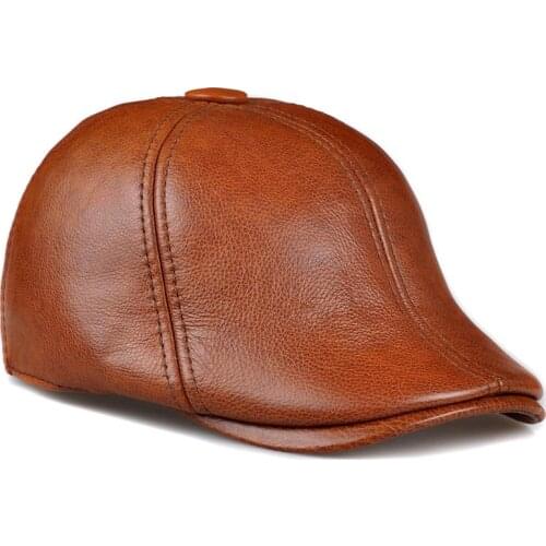 New mens leather leather cap in autumn and winter male Leather Hat Beret peaked cap warm cap