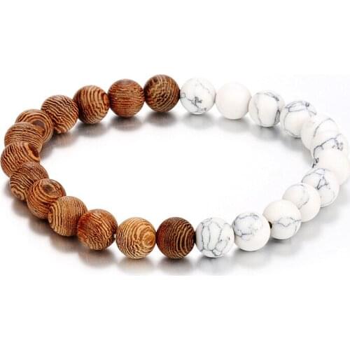 8mm new natural wooden bead bracelets mens black and white bracelets womens yoga bracelets