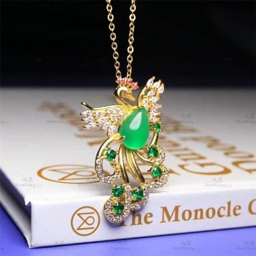 New Style 925 Sterling Silver Choker Necklaces For Women Peacock Shape Natural Green Jade Pendants Necklaces Fine Jewelry Gifts