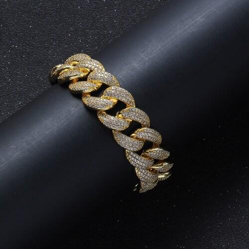 Wholesales Brass Bracelet 19mm Hip hop Iced Out Zircon Cuban Chain Bracelet Mens Jewelry CZ Cuban Bracelet BB014
