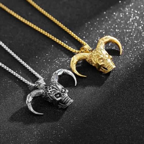 Punk Gothic Mens Pendant Retro Skeleton Devil Man Made Of Death Horned Hollown Skull Pendant Necklace Gift