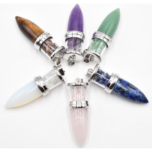 2021 fashion top quality natural amethysts tiger eye stone bullet shaped pillar charms point Pendants 16x50mm Wholesale 6pcs/lot