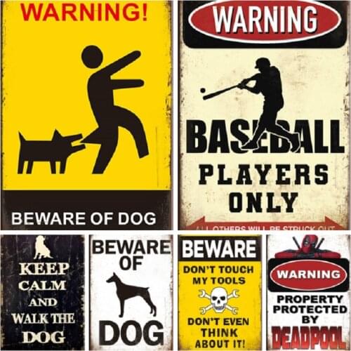 Retro Warning Slogan Metal Tin Signs Beware of Dog Print Plaque Vintage Baseball Players Only Iron Painting for Pub Home Decor
