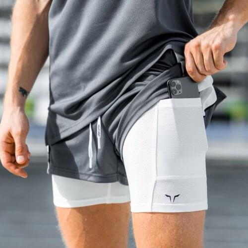 Summer Mens 2 In 1 Running Shorts Quick Drying Sport Shorts Men Beach Short Pants Gym Fitness Jogging Workout Shorts Men Bottoms