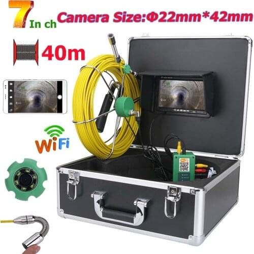 MOUNTAINONE 7inch WiFi Wireless DVR 22mm Pipe Sewer Inspection Video Camera System IP68 1000 TVL Camera with 6W LED APP 40m