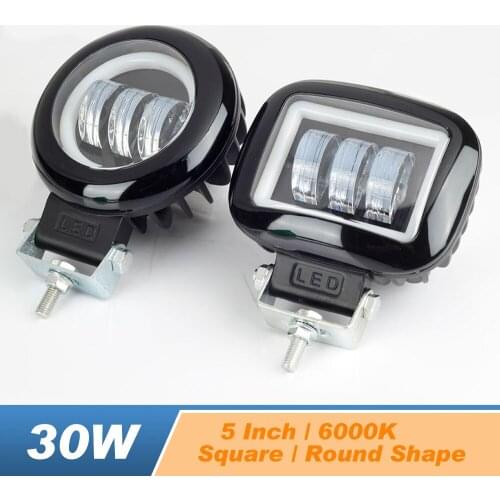 5 Inch 30W Car Led Work Light 6000K For Car 4x4 Offroad Truck Boat UAZ ATV 12V 24V Angel Eyes LED Lens Vehicle Driving Lighting
