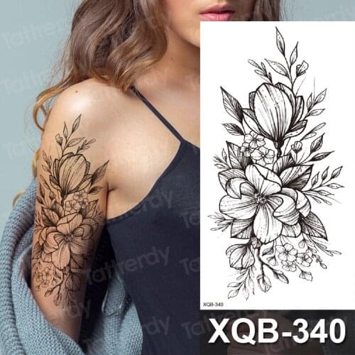 Tattoo sticker flower black rose peony temporary tattoo women waterproof fake sexy tatoo for girls woman arm sleeve tattoo water