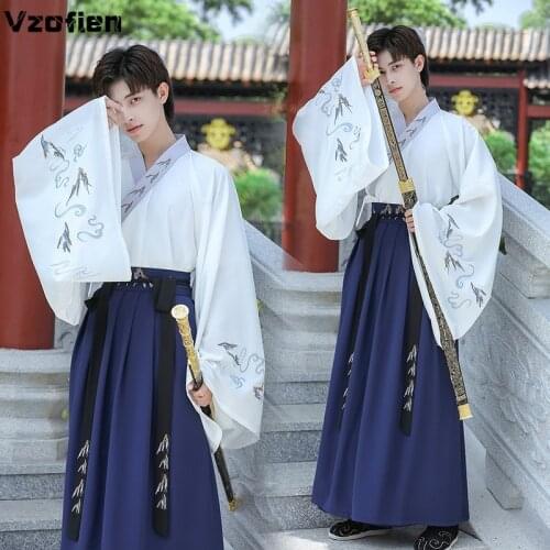 Hanfu Men Retro Traditional Embroidery Costume Men Tang Dynasty Hanfu Robe Ancient Han Dynasty Folk Halloween Cosplay Costume