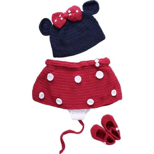 Disney Minnie Anime Knitted Hat Black with Red and White Dot Bowknot Size 1 2 3 5 Yeard Old Children Kids Headware