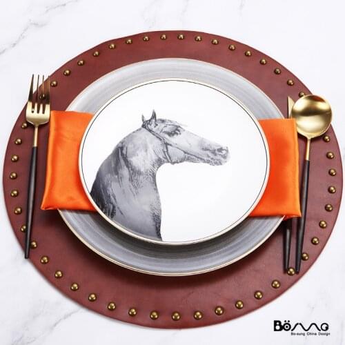 Matou European-style modern neoclassical tableware ornaments Brown dish Hotel Club Western food dish decoration